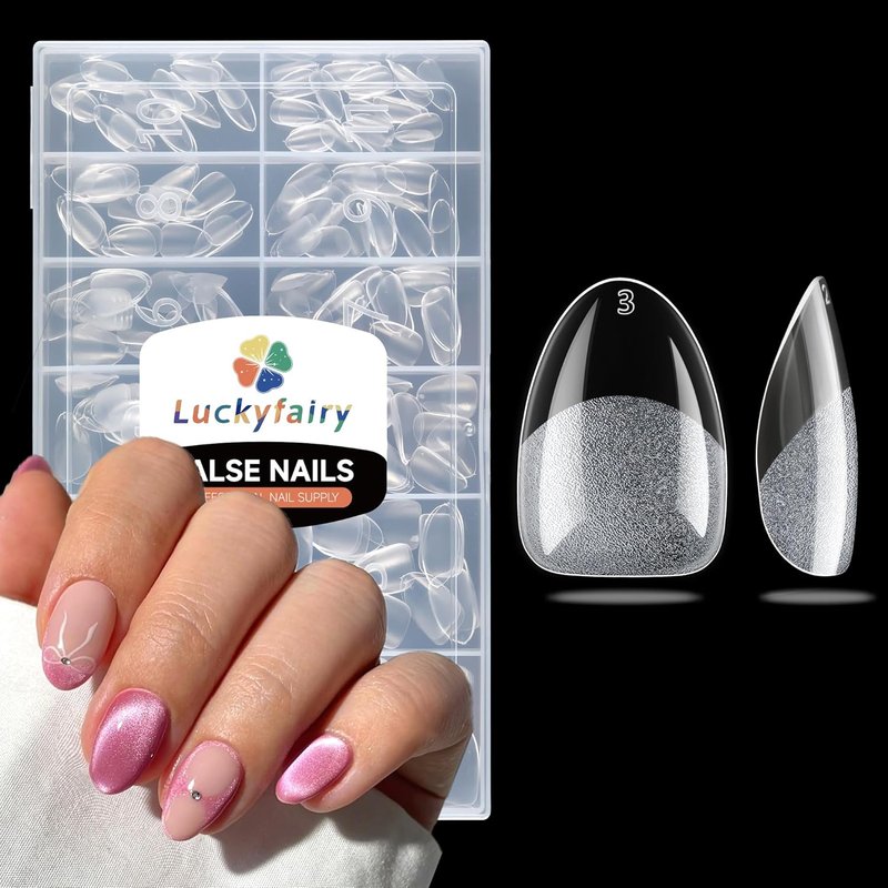 Luckyfairy Almond Nail Tips - 240pcs Soft Gel Pre-Shaped Acrylic Full Cover Nails | 12 Sizes Available