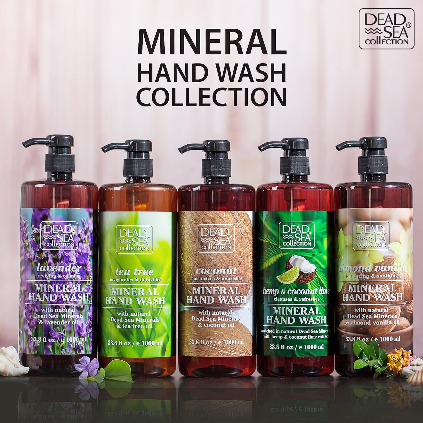 Dead Sea Collection Hand Soap Pump Hemp & Coconut Lime - Moisturizing Hand Wash with Dead Sea Minerals - Cleanses & Refreshes with Hemp - Coconut, Lime Oils, Pack of 2 (33.8 Fl Oz Each)