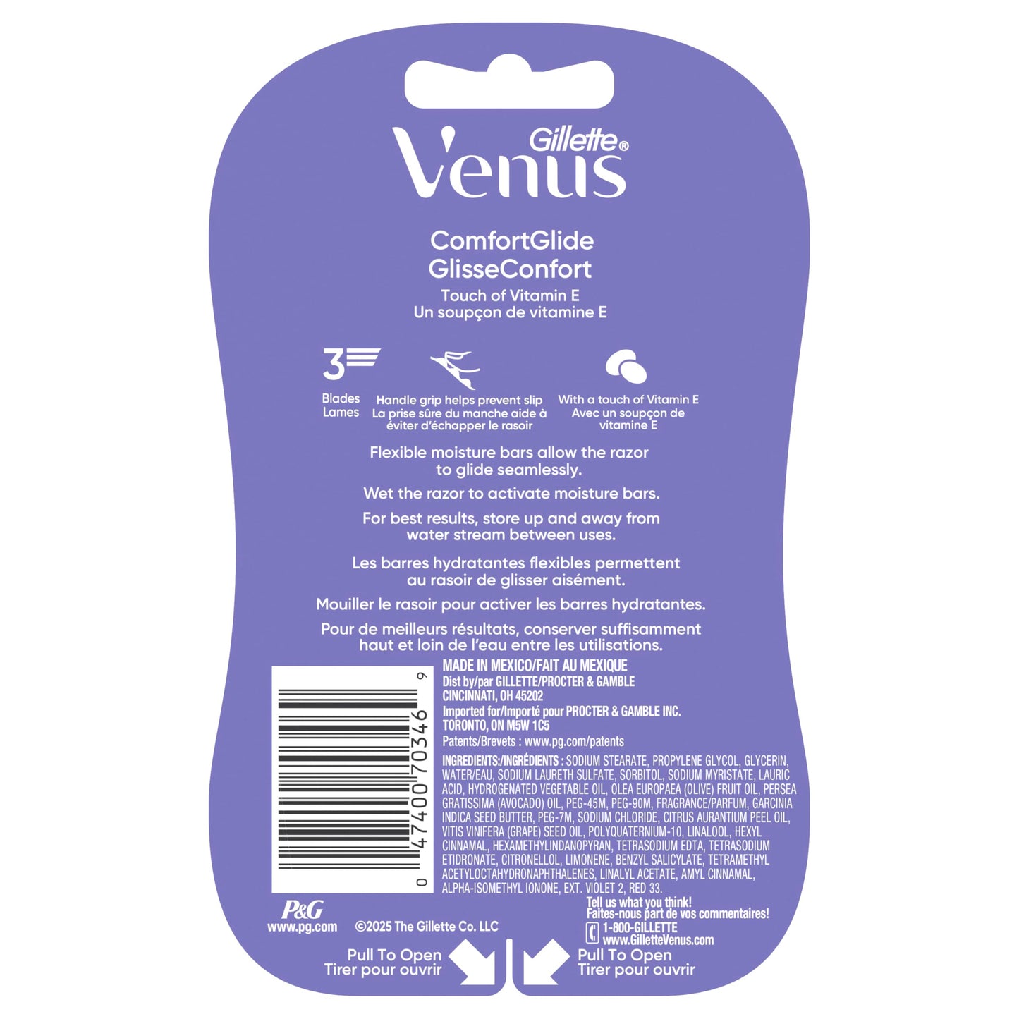 Gillette Venus ComfortGlide Touch of Vitamin E, Disposable Razor for Women, 3 Blades, Water-Activated Moisture Bars, 2ct