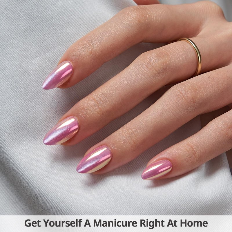 BTArtbox Press On Nails Short - Pink Cat Eye Almond Press On Nails with Glue for Women, Opaque Soft Gel Glue On Nails in 16 Sizes - 32 Stick On Nails Kit, Dreamy