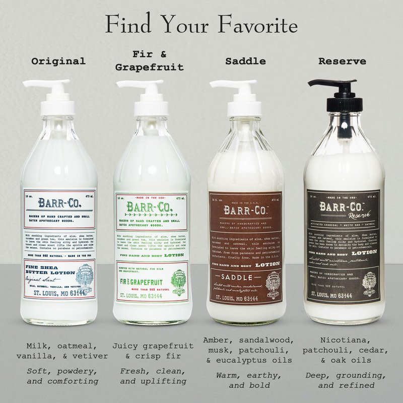 BARR-CO. Fir & Grapefruit Scent Shea Butter Lotion for Dry Skin, Bright Grapefruit and Cooling Balsam, Shea Moisturizing Lotion for Sensitive Skin, 16 fl oz