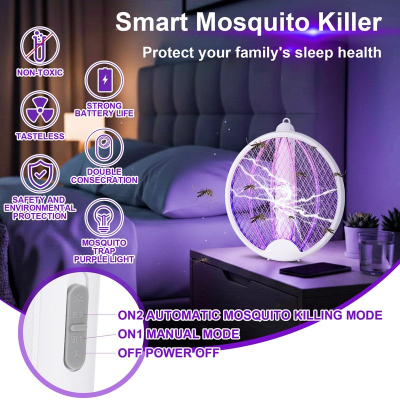 Qualirey 4 Pcs Electric Fly Swatter Bug Zapper Racket 2 in 1 USB Rechargeable Mosquito Racket 3000v High Powered Mosquito Killer for Indoor Outdoor Home Bedroom Kitchen Patio Office Insect (Foldable)