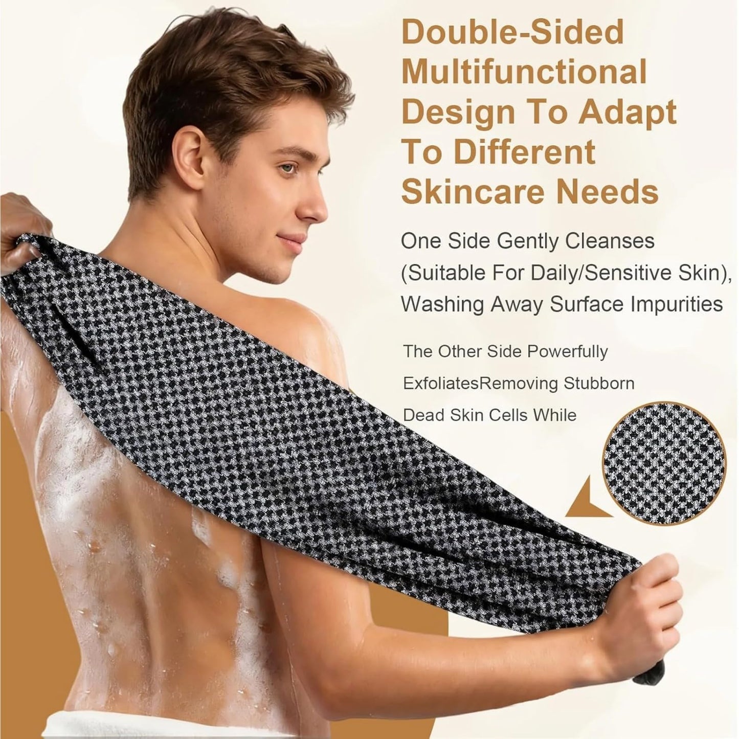 WEAIMYST Blissal Exfoliating Shower Towel, Premium Scrub Bathroom Towel Set, 2-in-1 Exfoliatings Towels-Body Scrubber with 2 Sides Advanced Exfoliating Microfiber Towel for All Skin Types(Black)