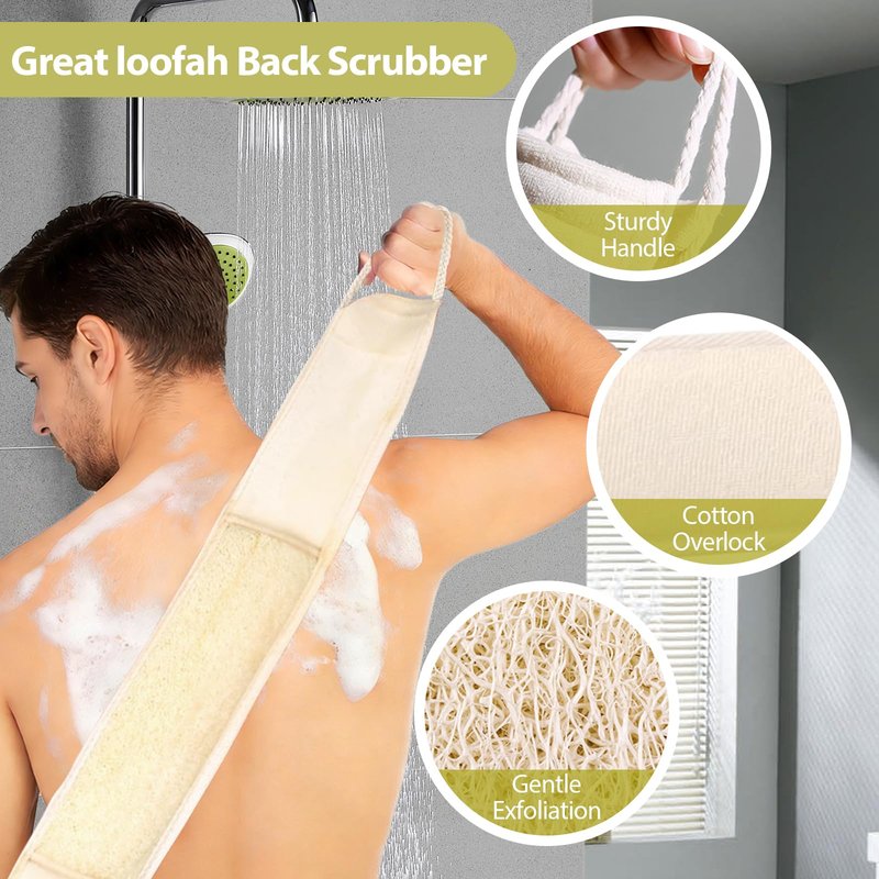 houlishu 1 Pc Natural Loofah Back Scrubber - Double Handles Exfoliating Bath Sponge, Bath Sponge, Body Scrub, to Clean Your Body Deeply, Shower Loofah Scrubber for Men and Women