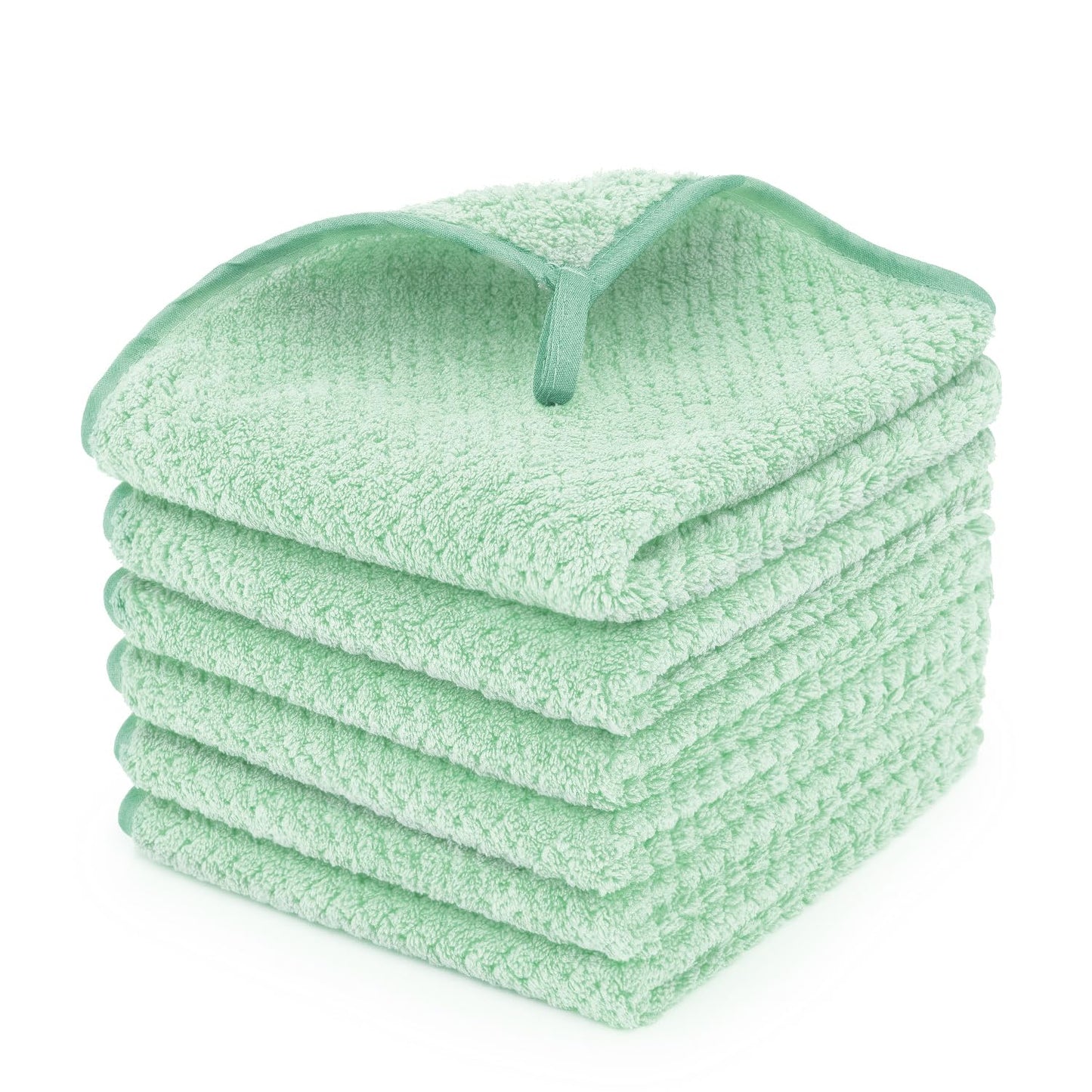 MaopaoBeauty 6 Pack Washcloth Set, Waffle Washcloth Towels Set, Microfiber Super Soft Highly Absorbent, Sturdy Quick Drying Towels for Bathroom, Gym, Sports, Yoga, Green