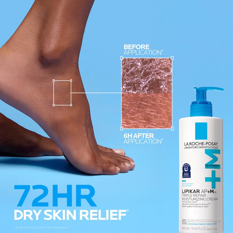 La Roche-Posay, Lipikar AP+Max Triple Repair Moisturizing Body Cream, Face and Body Lotion for Dry Skin with Shea Butter and Niacinamide, 400 mL