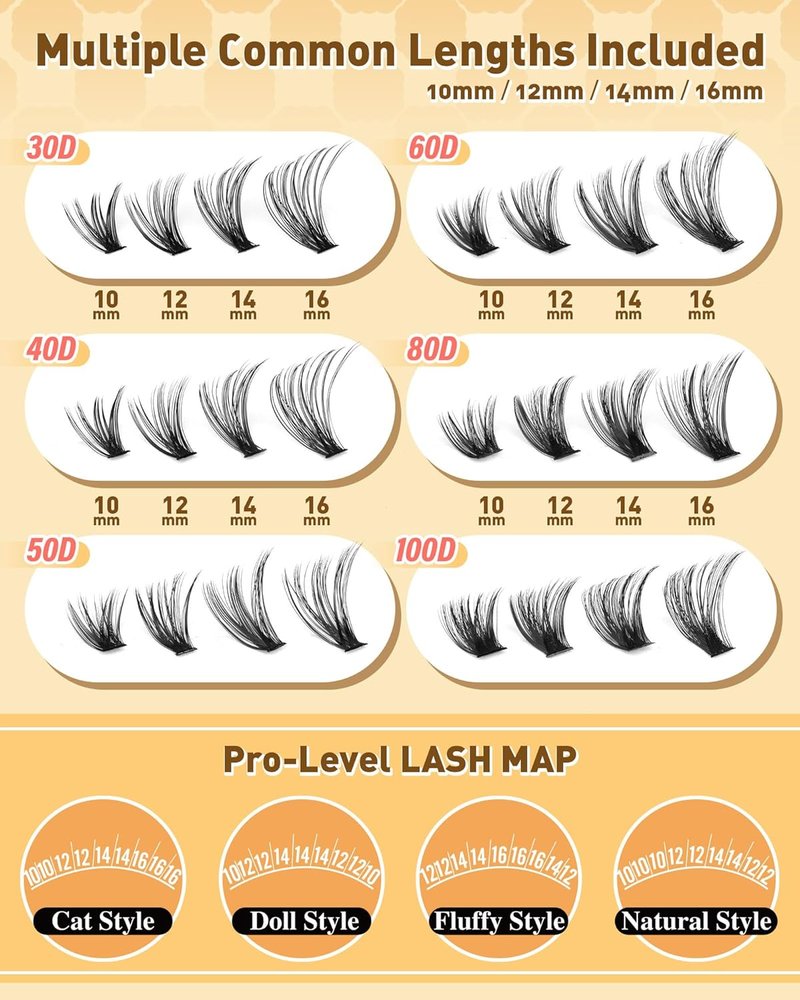 Eyelash Clusters - 30D to 100D Wispy Individual Lashes | 476PCS D-Curly Extensions 10-16MM