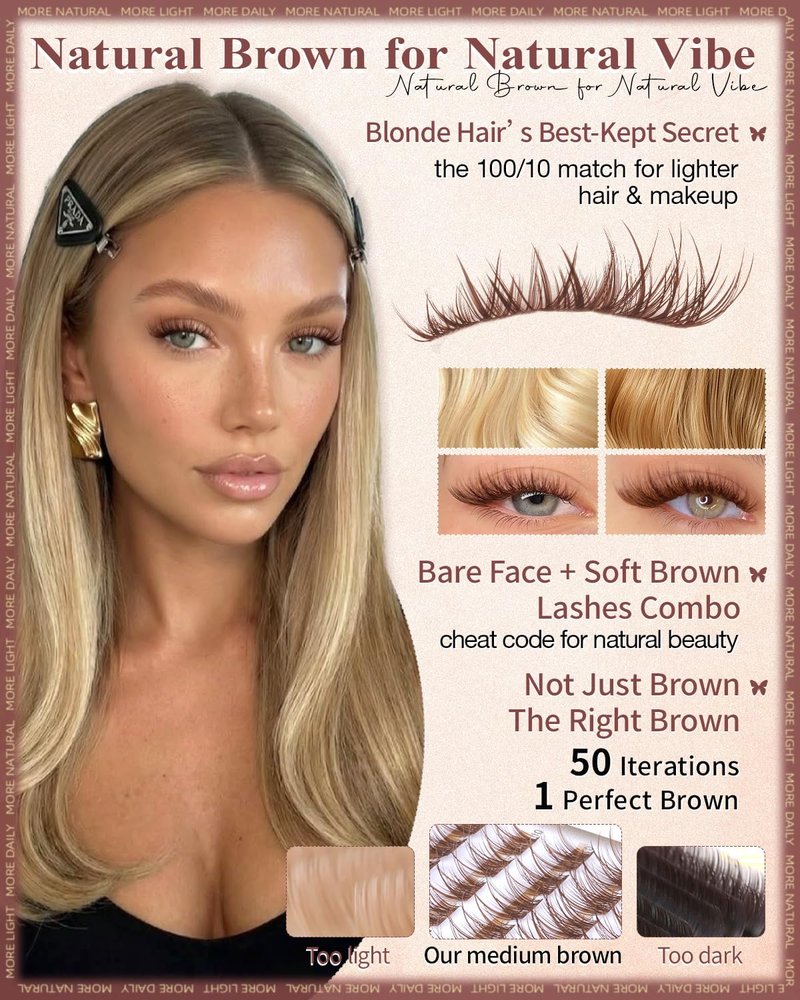 Natural Brown Lash Clusters - Wispy C Curl Individual Eyelash Extensions | 8-10-12mm Soft Thin Band