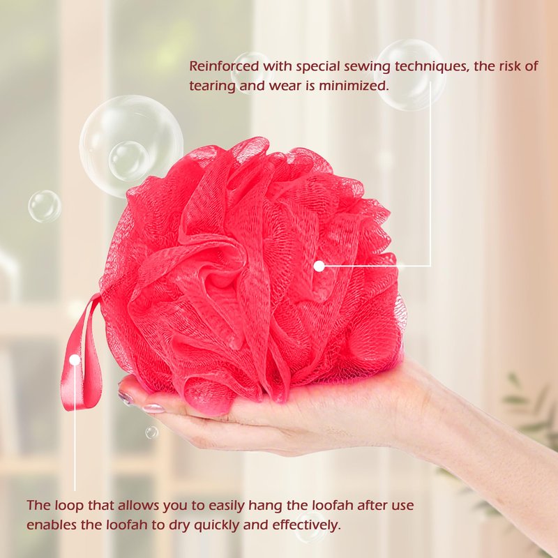 Bath Shower Loofah with Strawberry-Scented Soap – Soft & Exfoliating Body Scrubber, Soap-Infused Loofah, Luxurious Spa Experience, Durable (Red - Strawberry, Medium (Pack of 1))