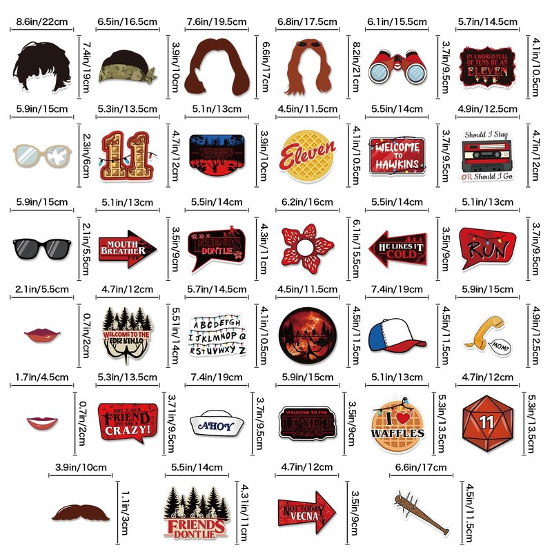 34pcs Stranger Birthday Party Decorations Photo Booth Props Red and Black Welcome to The Other Side Adventure Style Birthday Party Supplies for Photography