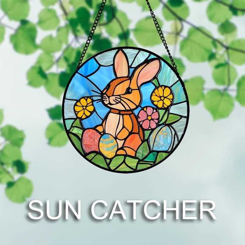 QZQCBLC Stained Glass Window Hanging Rabbit Easter Egg 6.3" - Bunny Suncatcher Door Garden Sun Catcher Home Decor Birthday Christmas for Mom Men Woman Wife Friend Nana