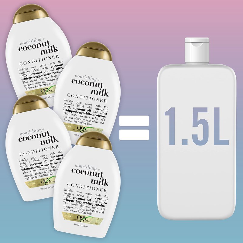 OGX Nourishing Coconut Moisturizing Conditioner for Strong & Healthy Hair, with Coconut Oil & Egg White Protein, Paraben-Free, Sulfate-Free, 13 oz (Pack of 4)