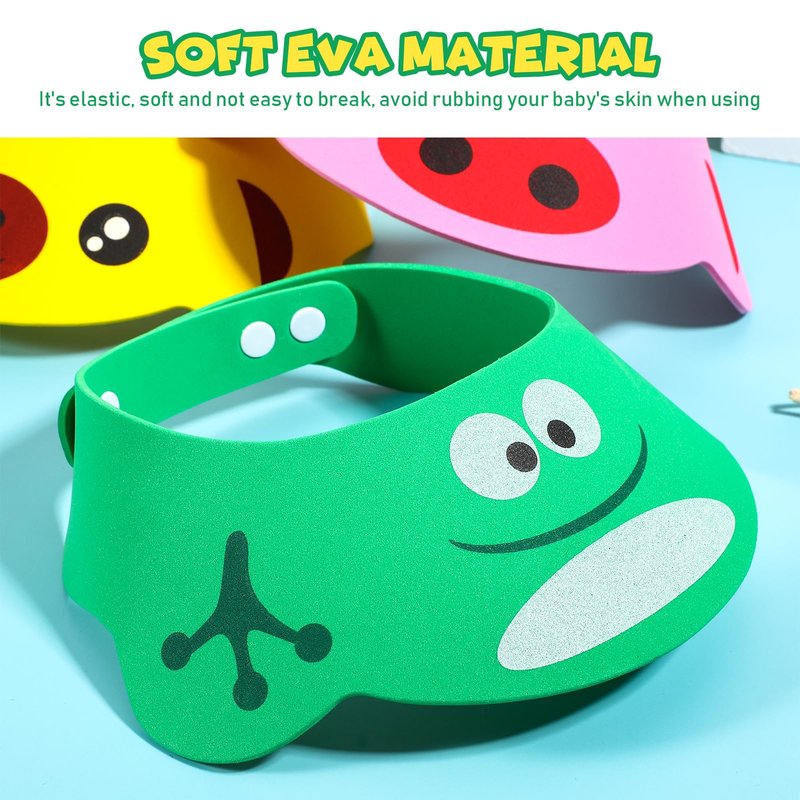 3Pcs Shower Cap, Soft Adjustable Baby Bath Caps Cartoon Hair Washing Shield Shower Hats Newborn Shampoo Shield for Infants