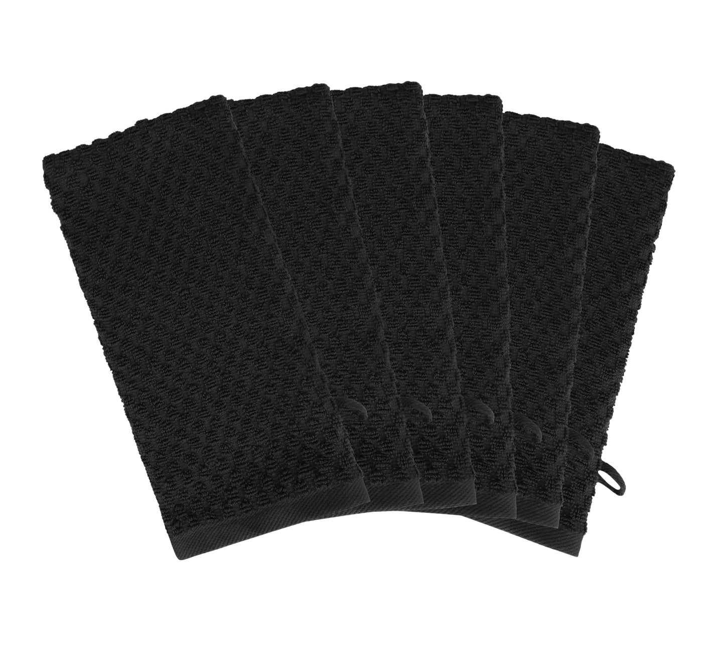 COTTON CRAFT Bath Mitt - Exfoliating Glove - Set of 6 Euro Spa Waffle Weave Towel Mitts - 100% Cotton Body Shower Glove Washcloth with Hanging Loop - Sensitive Skin Friendly - Large 5.5x10 -Black
