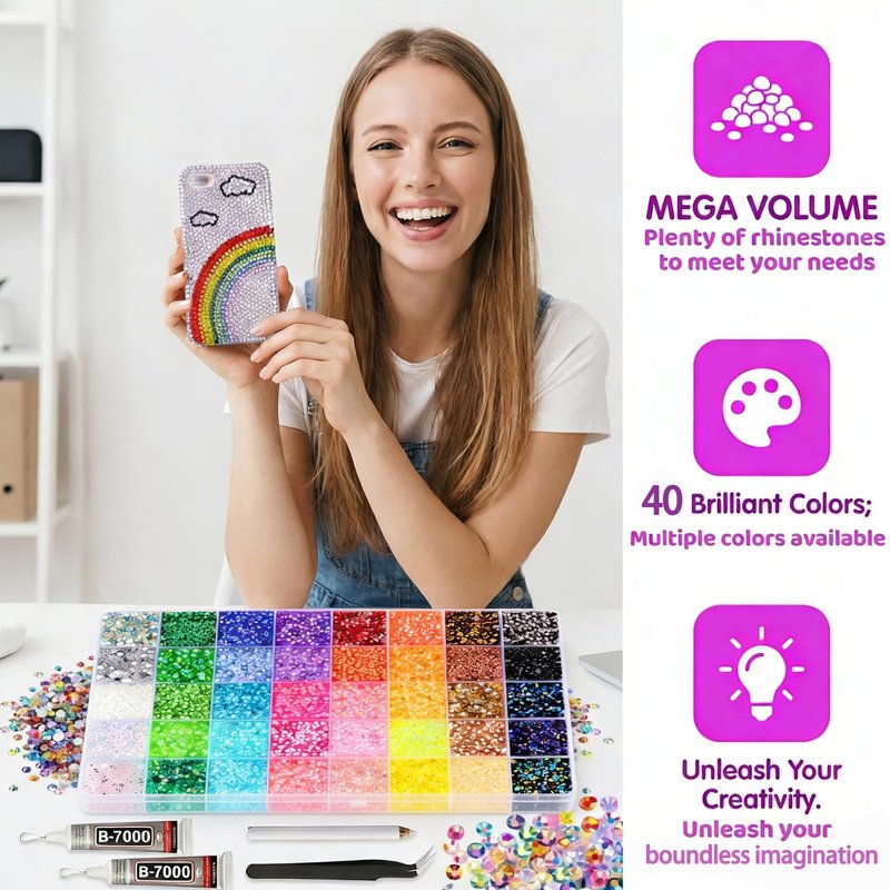 Rhinestones for Bedazzling Kit, 40 Color Bedazzled Kits, 3mm Bedazzler Kit with Rhinestones, Rhinestone Kit, Bedazzling Kit & Gems for Bedazzling, DIY Crafts, Water Cups, 35000PCS Flatback Rhinestones