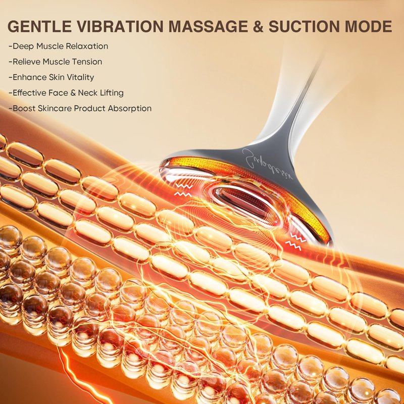 3-in-1 for Aurora Red Light for Face & Neck Beauty Massager, with Suction, Vibration, Heat, 3 Light Therapies for Skin Glow, Face Lift, Neck Firm, White