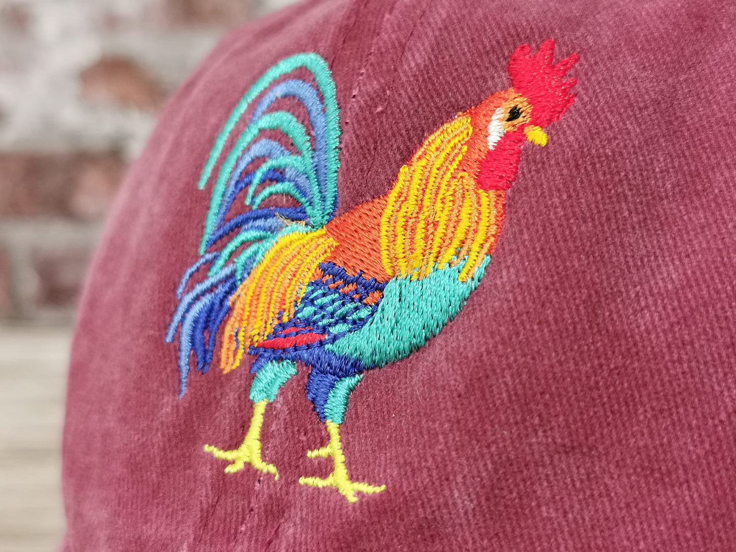 Hepandy Embroidered Rooster Hat, Washed Burgundy Trucker Hat, Adjustable Baseball Cap Cotton Embroidery Dad Hat, Gifts for Men and Women