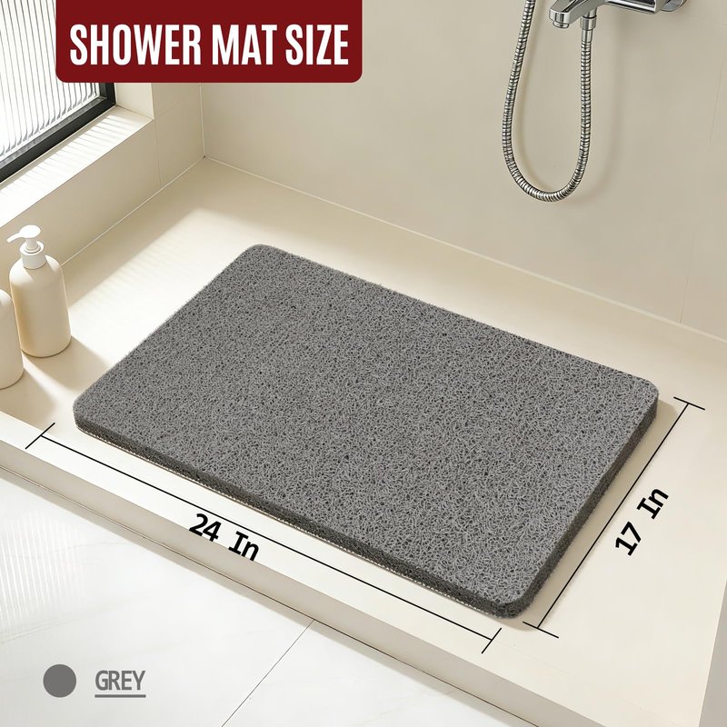 Joyhalo Shower Mat Bathtub Mat Non Slip, Bathmats Non Slip, Quick Drying Foot Scrubber Loofah Mats for Inside Shower, Tub, Bathroom, Home, 17 * 24inch, Grey