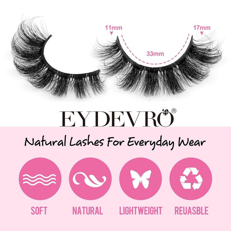 EYDEVRO Mink Lashes - Fluffy 3D Wispy False Eyelashes for Natural Look | 7 Pairs D Curl Strip Lashes