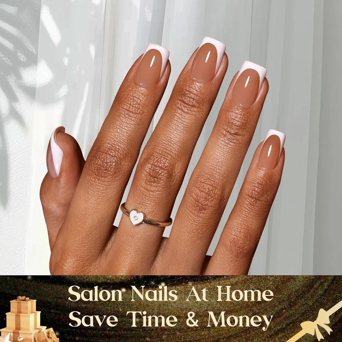 Soft Gel French Tip Press-On Nails - 224 Pcs Brown Squoval Fake Nail Tips | DIY Salon Quality Manicure Gift for Women