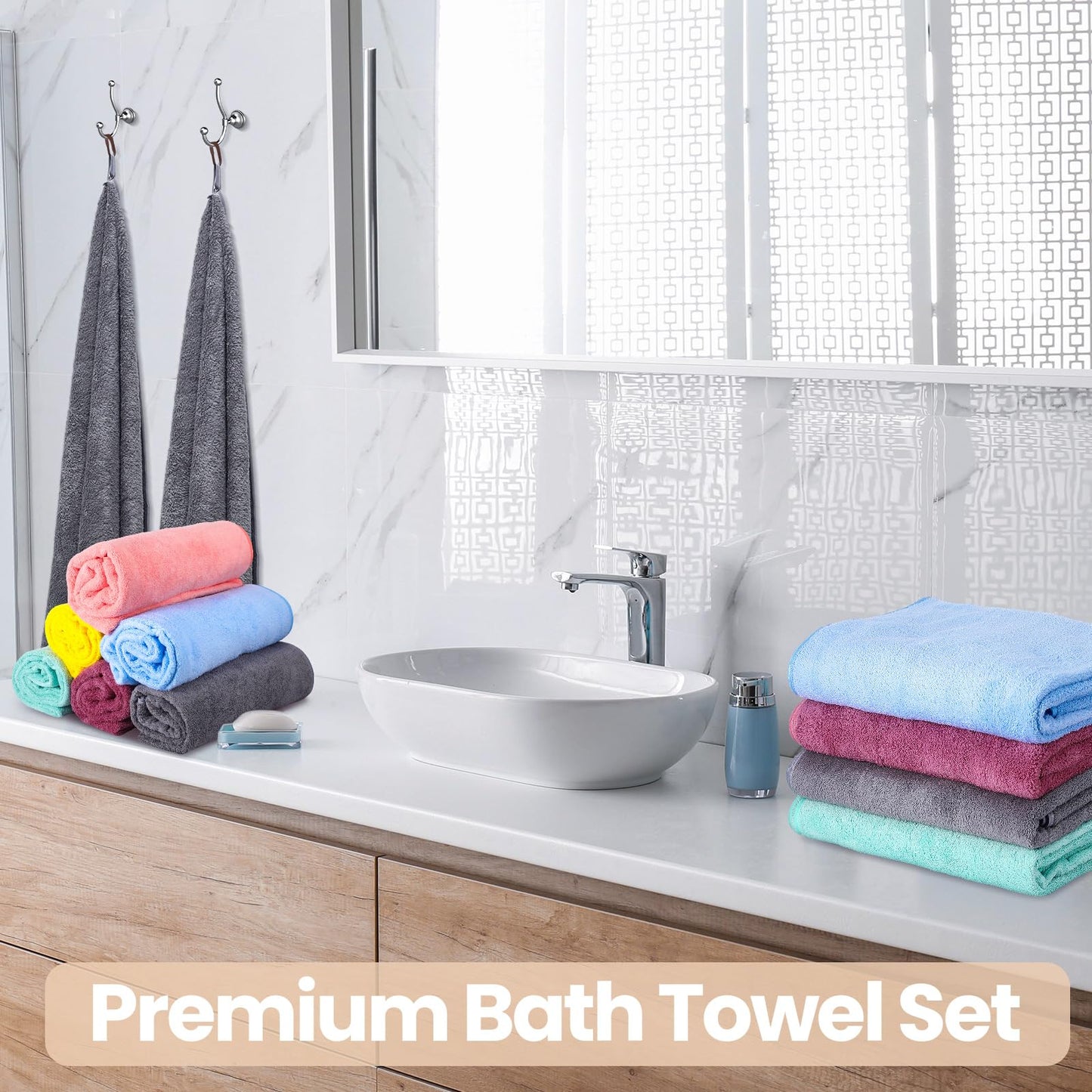 Peryiter 8 Pcs Microfiber Bath Towel Set 28 x 55 Inches Microfiber Towels Absorbent Soft Quick Dry Bathroom Towel Bulk for Adults Dorm Spa Gym Beach Pool Hotel(Multi Colors)
