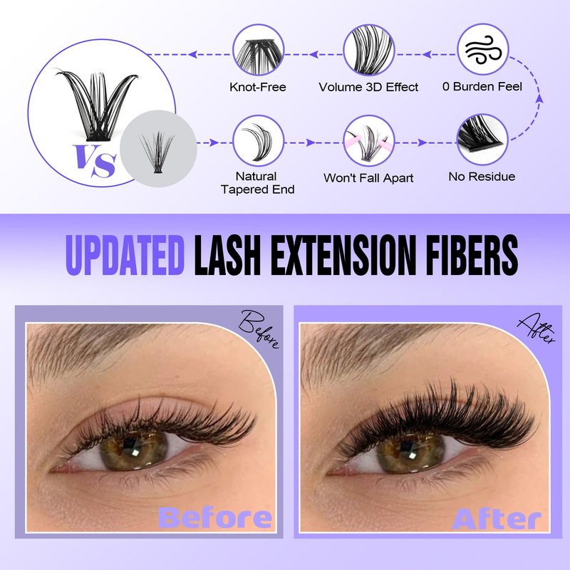 Pawotence Lash Clusters Kit 40D Individual Lashes Extension Kit DIY 280pcs 9-16mm Cluster Eyelash Extension Kit with Lash Bond and Seal, Lash Tweezers for Self Use (40D, 0.07D, 9-16mm, Kit)