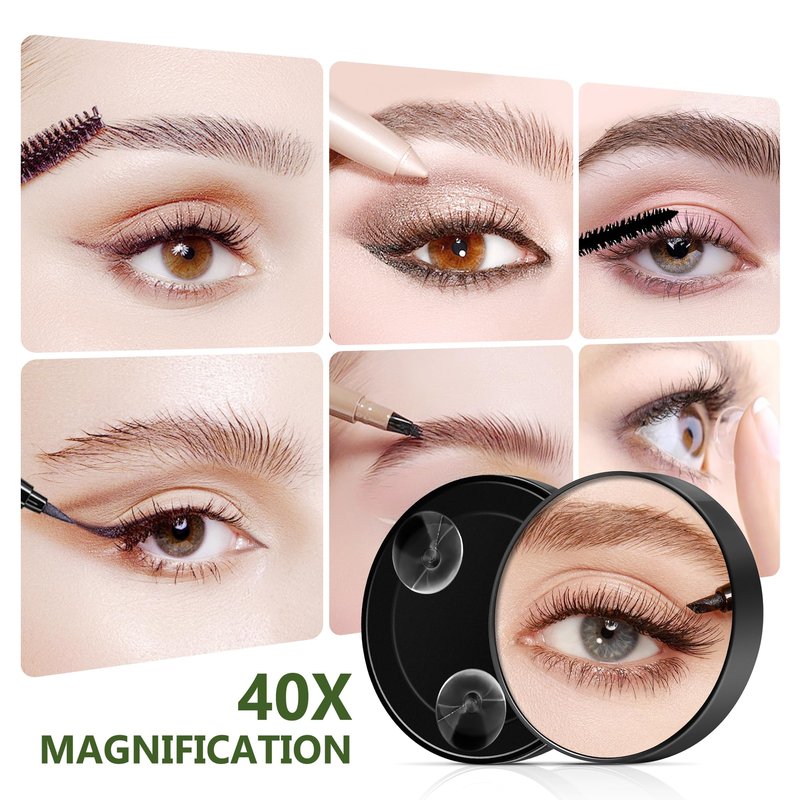 40X Magnifying Mirror, Magnifying Mirror Suction Cup, Travel Makeup Mirrors with Precise Tweezers, Compact Mirrors for The Removal of Female Facial Hair, 3.5 Inches (Black)