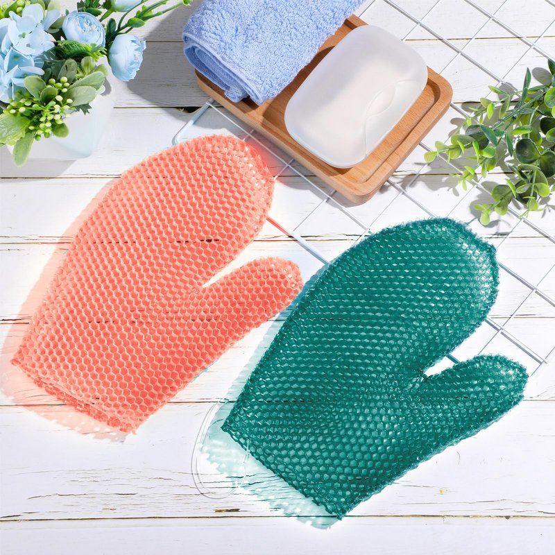 Karenhi 2 Pcs Honeycomb Exfoliating Glove Bath Mitt Body Spa Scrubber, Honeycomb Exfoliator Glove for Body Shower, Scrubber Sponge Shower Loofah, Quick Drying(Green,Pink)