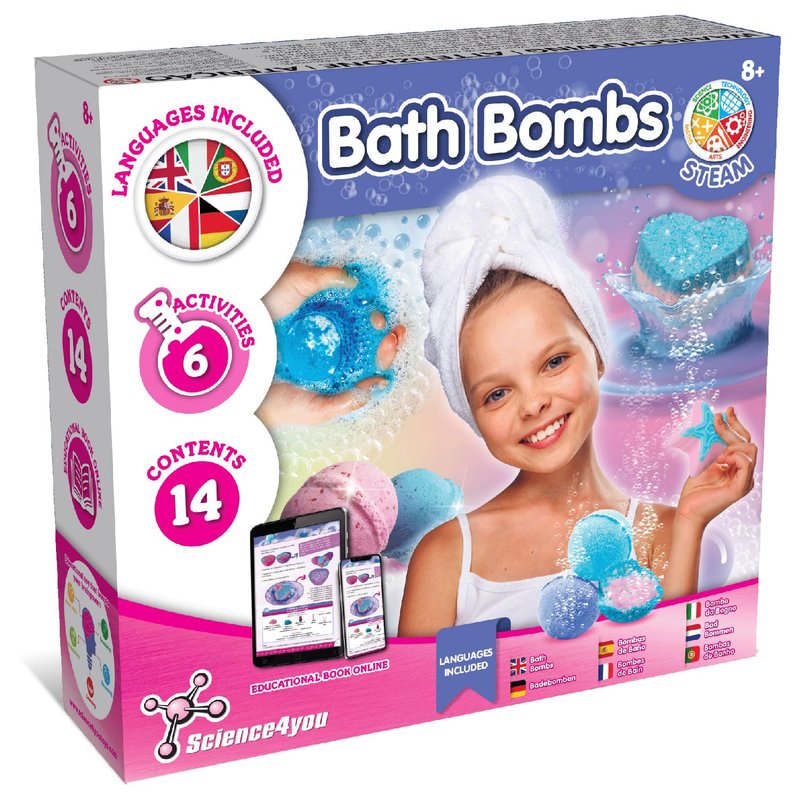 Science4you - Bath Bomb Making Kit for Kids +8 Years Old - Make Your Own Bath Bombs with 6 Science Experiments for Childrens - Educational Science Kits for Kids Age 8, Gift Set for Girls
