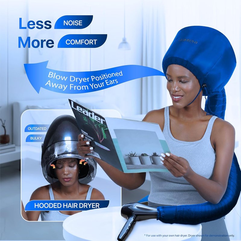 Granteva Hair Dryer Bonnet Attachment - Integrated Headband Reduces Heat Around Ears & Neck | Speeds Up Drying Time