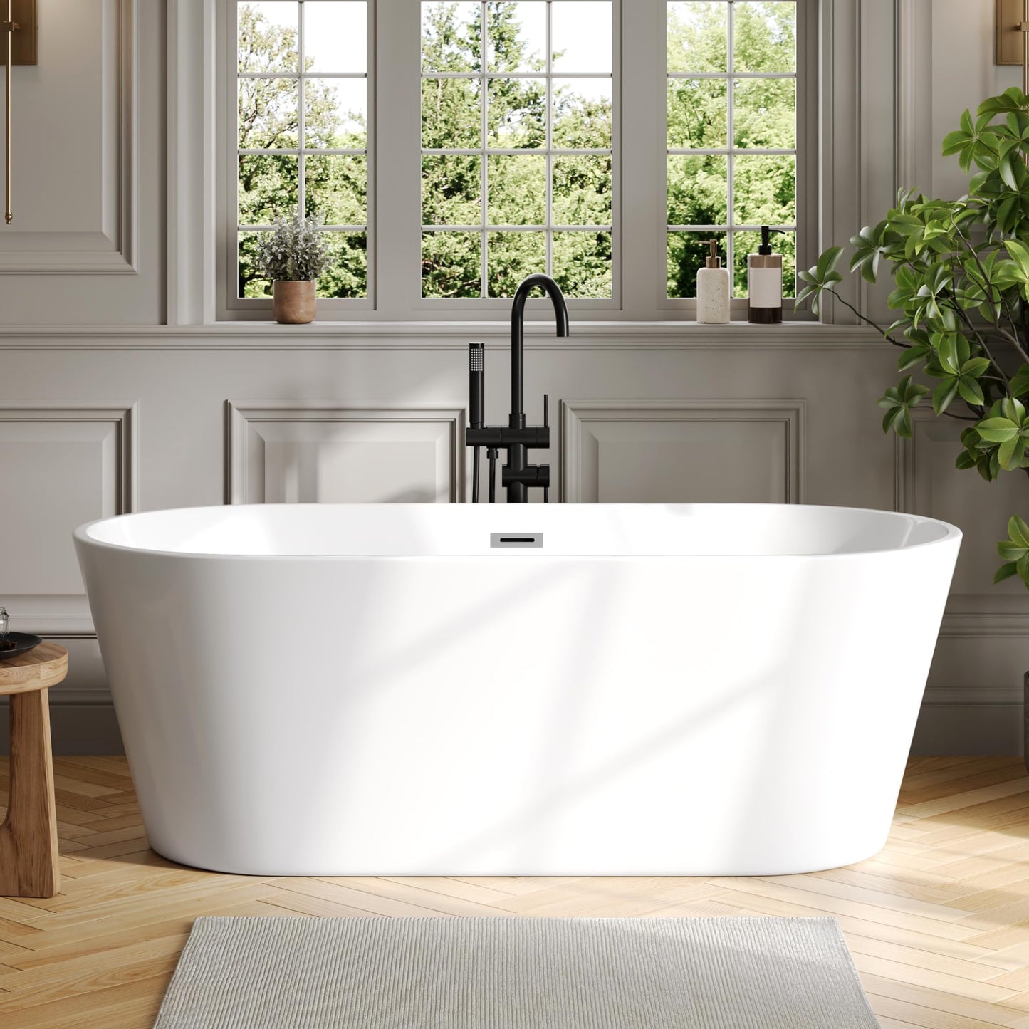 DeerValley 67" Acrylic Freestanding Bathtub, Deep Soaking Tub with Center Drain & Integrated Overflow, White Free Standing Tub, Stand alone Shower Tub with Ergonomic Design, DV-1T133S