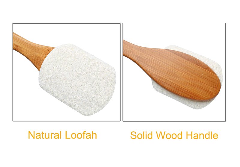 Leotruny 100% Natural Exfoliating Loofah with Long Wooden Handle Shower Back Brush (Off-White (2 Pack))