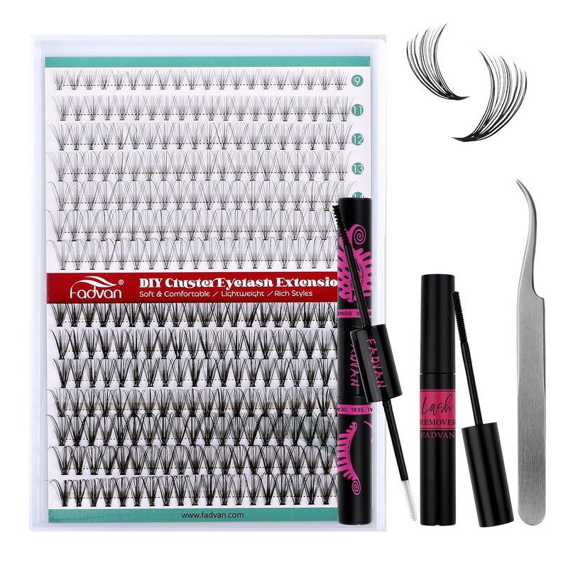 FADVAN Eyelash Extension Kit - 280pcs Mixed Individual Lash Clusters 9-16mm | Includes Bond, Seal & Tweezers