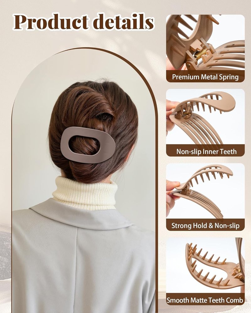 Flat Hair Clips for Women - 6 PCS French Medium Claw Clips | Strong Grip for Thick & Thin Hair