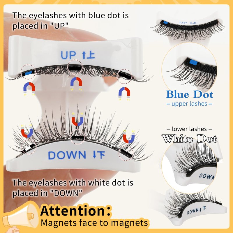QUEWEL Magnetic Eyelashes 2 Pair Reusable Magnetic Eyelashes with Applicator No Glue Needed Eyelashes Cat Eye Natural Look Lash Clusters Kit Easy to Wear and Remove(A10)