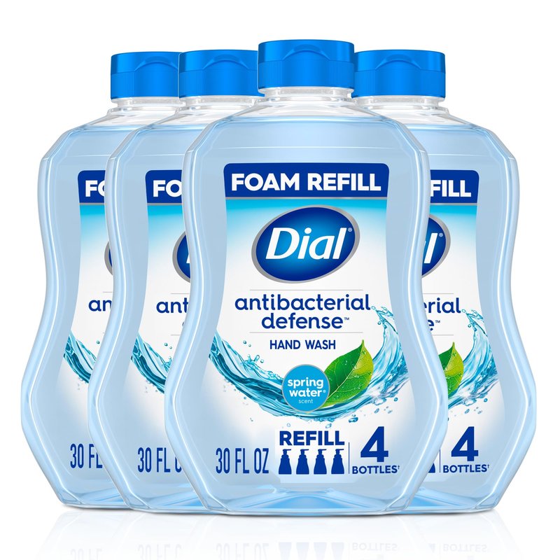 Dial Antibacterial Defense Foaming Hand Soap + Aloe, Spring Water Scent, 30 Fl Oz Hand Soap Refill (4 Pack), Dermatologist-Tested, Gentle on Skin