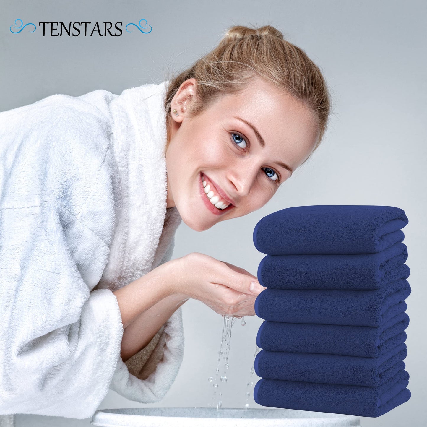 TENSTARS Silk Hemming Bath Towels for Bathroom Clearance - 27 x 55 inches - Light Thin Quick Drying - Soft Microfiber Absorbent Towel for Bath Fitness, Sports, Yoga, Travel, Gym - 2 Pack, Navy Blue