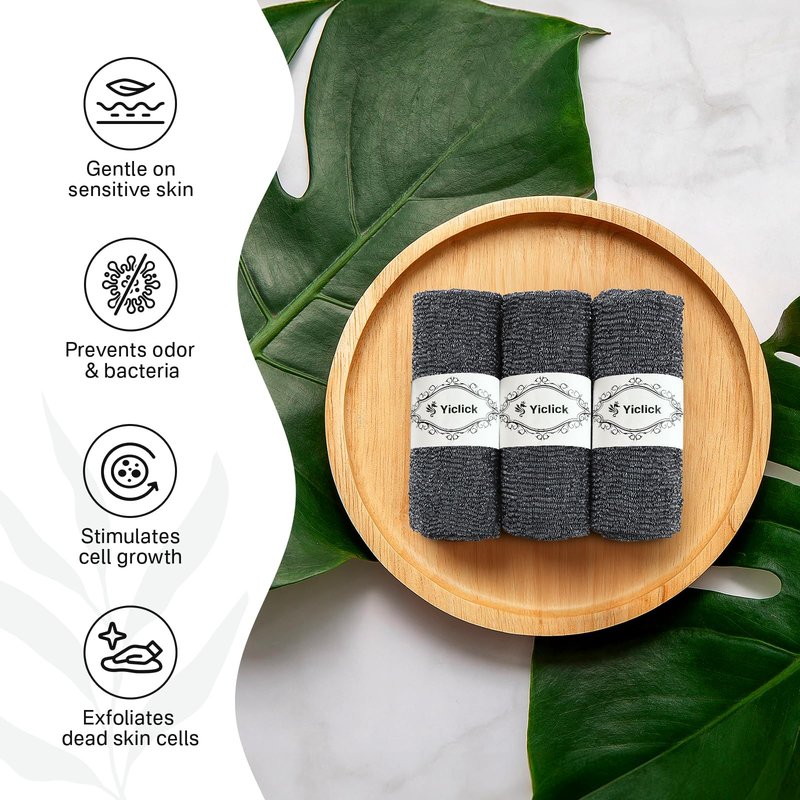 Yiclick 3 PCS Exfoliating Washcloth Towels - Exfoliating Body Scrubber Exfoliator, Back Scrubber for Shower Bath Use, Japanese & Korean Scrub Wash Cloths, Loofah Lufa Sponge Washer for Women Men
