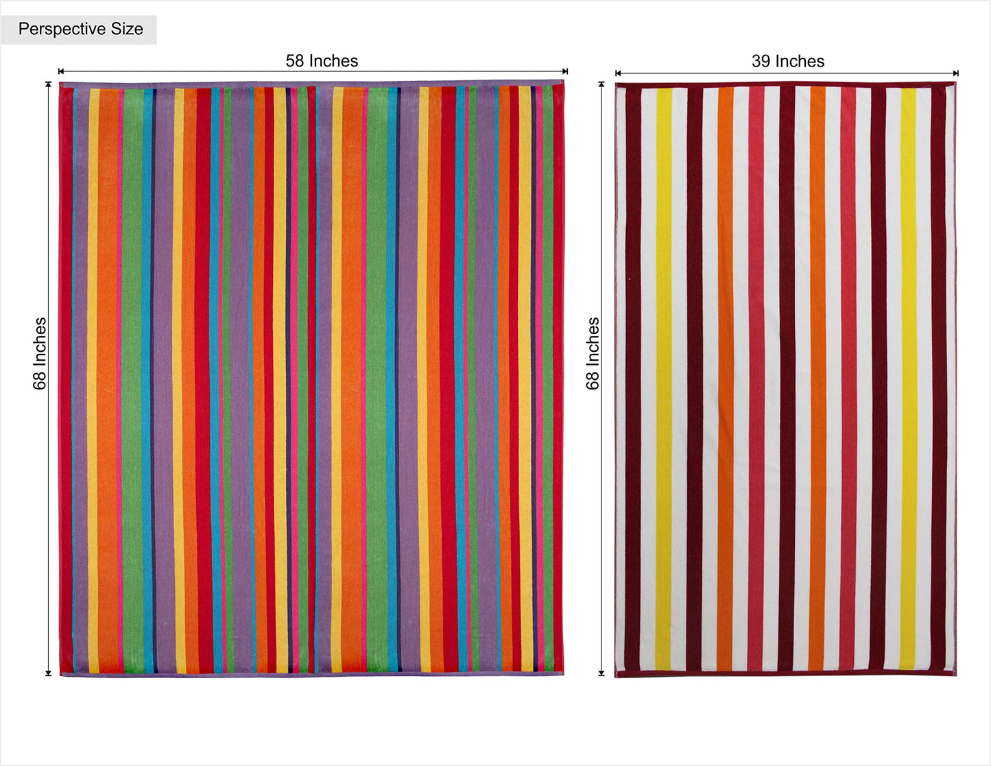 COTTON CRAFT Summer of Siam Extra Wide Beach Towel for Two - 58x68 - Pure Cotton - Double Woven Jacquard Thick Plush Super Soft Luxurious Velour Pile - Pool Picnic Bath - 450 GSM - Multi Color Stripe