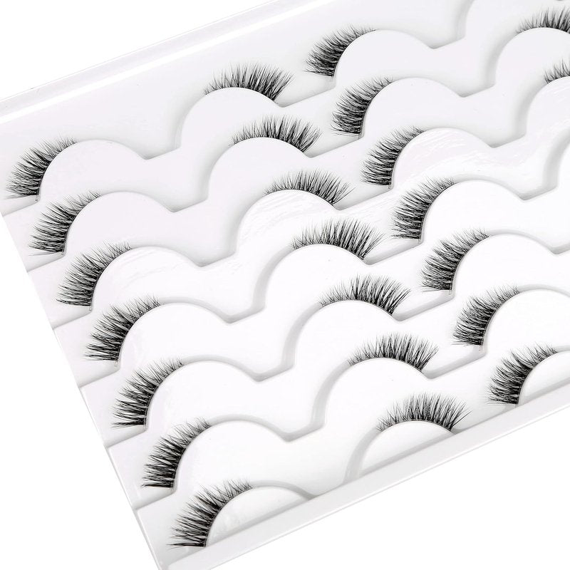 Skiennix Half False Eyelashes - Natural Wispy Cat Eye Look | 14 Pairs of Faux Mink Accent Lashes