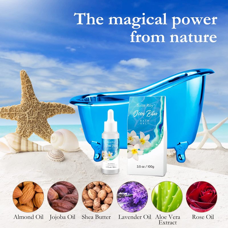 Father's Day Gifts for Women & Men Bath & Body Gift Set, Bath Basket Spa kit Gifts for Her Him Birthday Gift, Self-care Home Spa Kit, 8pcs Christmas Gift for Women Ocean Vanilla, Spa Gift Baskets