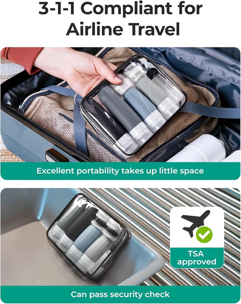 BAGSMART Travel Bottles - 18 Pack TSA Approved Leak-Proof Silicone Containers for Toiletries | Grey