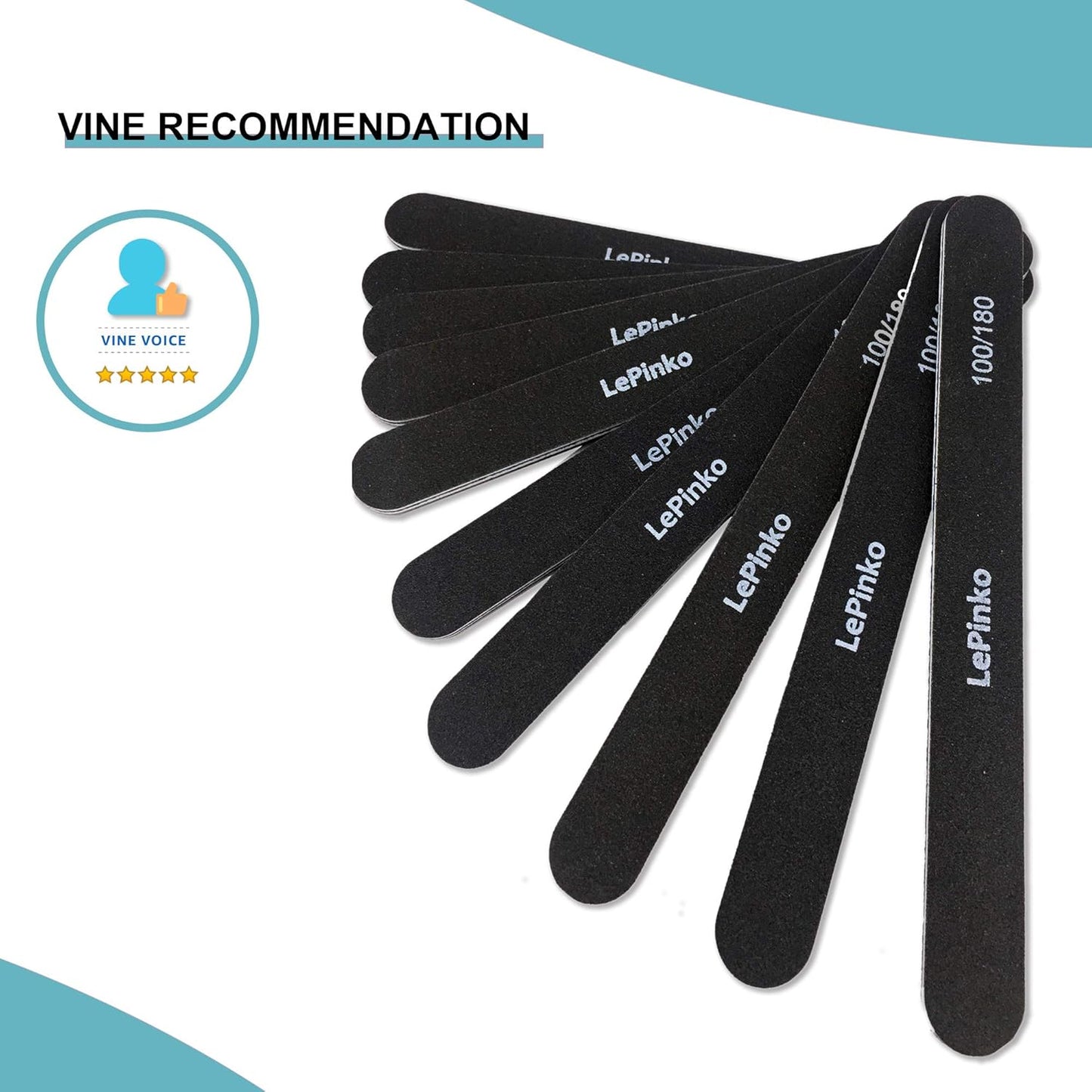 Skiennix Nail File Set - 10PCS Double-Sided 100/180 Grit Emery Boards for Professional Manicure & Pedicure | Washable Tool for Acrylic & Gel Nails