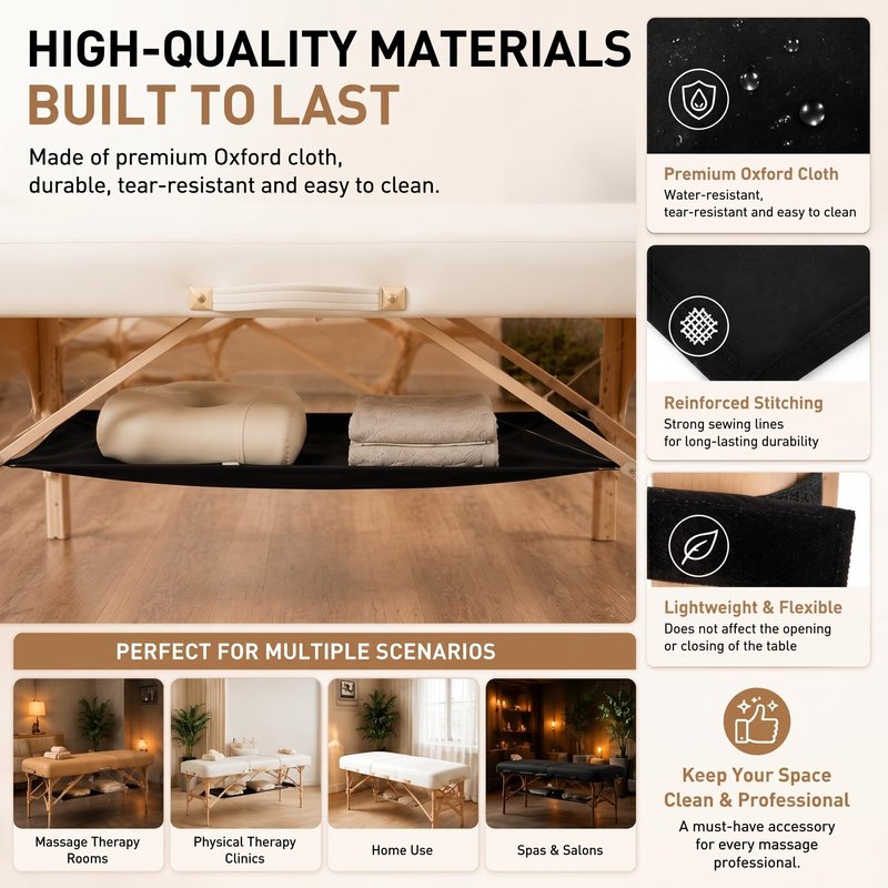 AceOrbit 2 Pcs Massage Table Hammock Accessories Organizer Under Massage Table Desk Storage Shelf for Pillow Sheet Bolster and Accessories, Creates More Space(38.8 x 20.3 Inch,Hook & Loop Fastener)