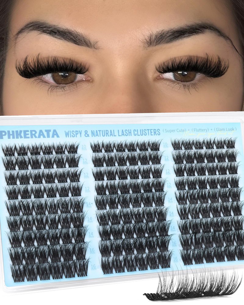 PHKERATA Fluffy Lash Clusters Wispy Eyelash Clusters Natural C Curl Cluster Eyelash Extensions Volume Individual Lashes DIY Eyelash Extension with Soft Thin Band, 10-16mm