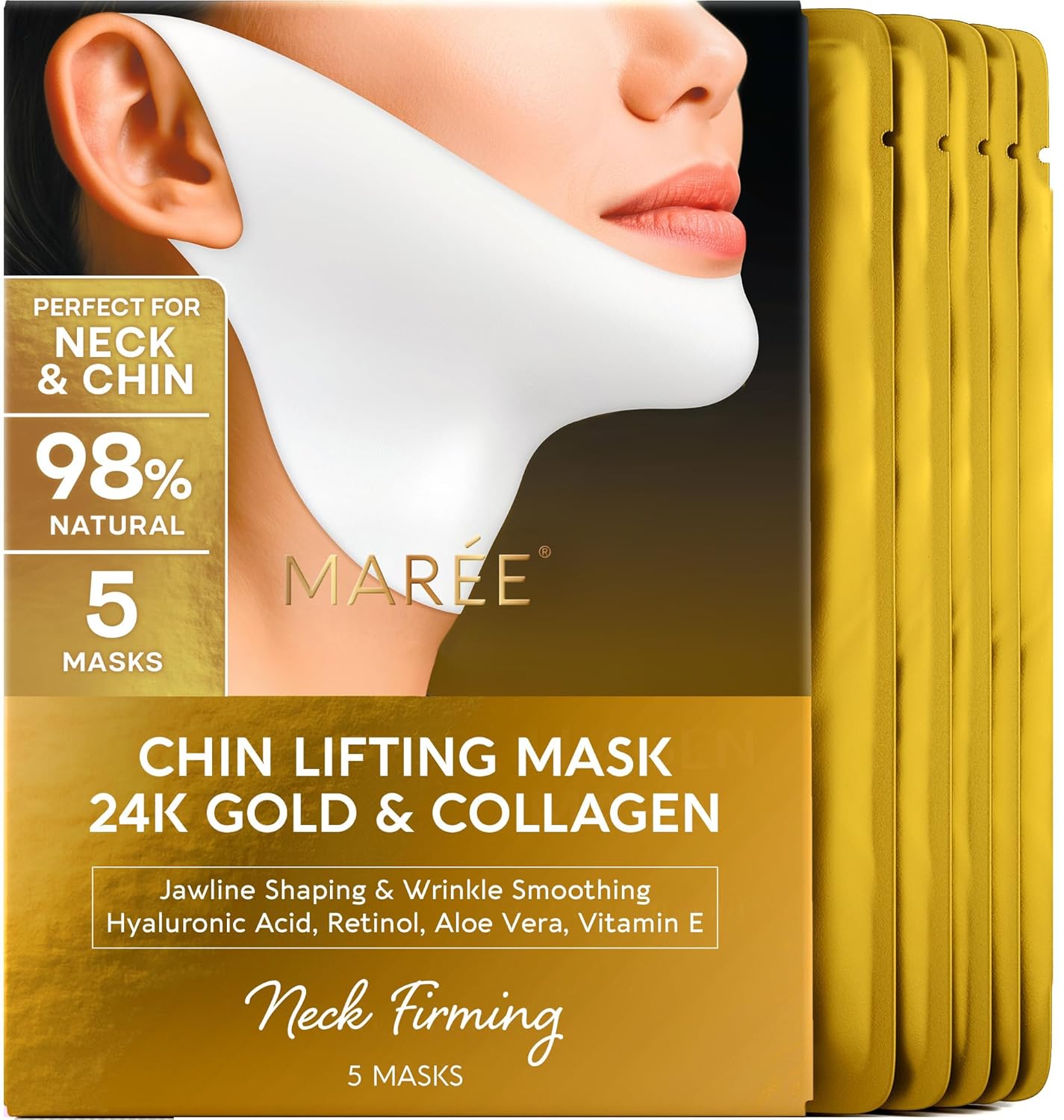 V Line Lifting Mask - 24K Gold Deep Collagen Face Mask for Women | Neck Tightening & Firming, Jawline Shaper with Retinol & Hyaluronic Acid