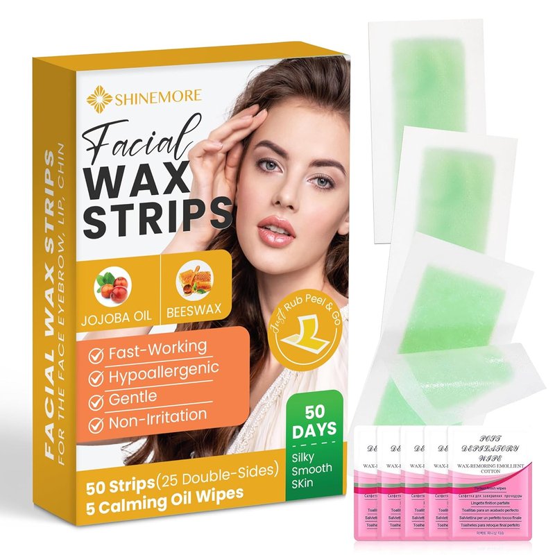 Regine Switzerland Facial Wax Strips - Fast, Gentle Hair Removal for Face & Eyebrows | 50 Strips + 5 Wipes