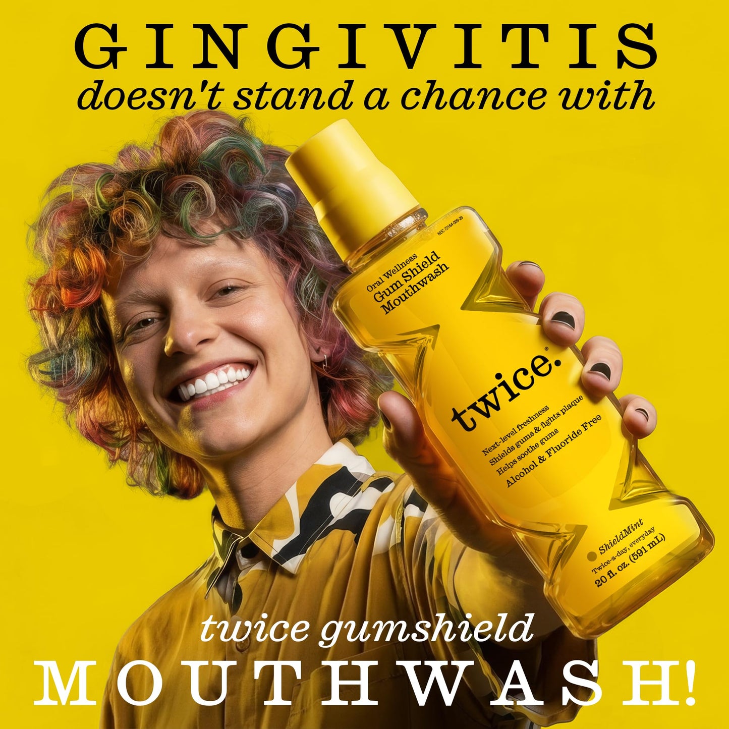 Twice Gum Shield Antigingivitis Mouthwash with 0.05% CPC – Alcohol & Fluoride-Free Oral Rinse to Help Prevent Gingivitis & Control Plaque, Shield Mint, 20 Fl Oz