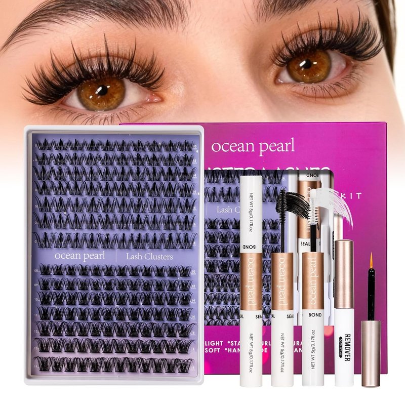 Ocean Pearl Lash Clusters Kit - 154pcs Manga-Inspired Spike Effect Lashes | DIY Eyelash Extensions with Bond, Seal & Tweezers