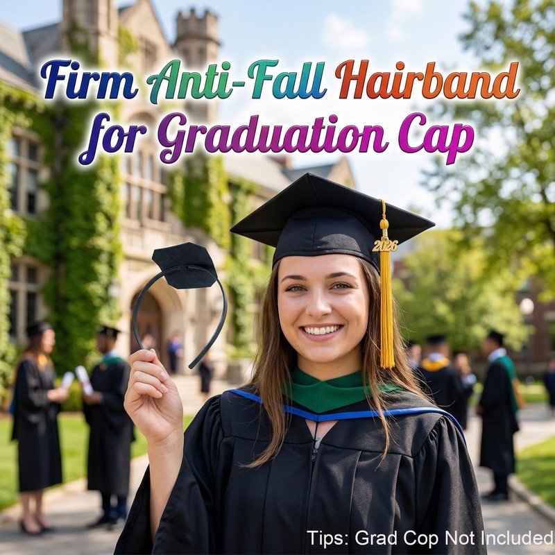 Packyouth Graduation Cap Headband Insert Anti-Fall Firm Hairband with Adhesive Insert Graduation Hat Headband Holder for Graduates, Students,Women (2, Black)